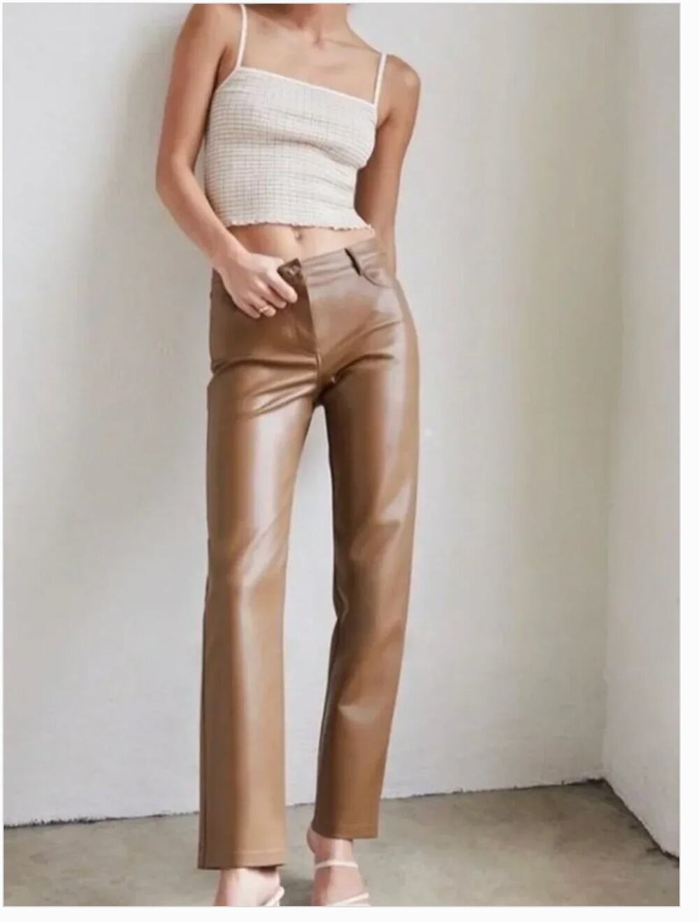 Wilfred Melina Straight Leg Pant in Constant Camel Brown faux leather sz 6